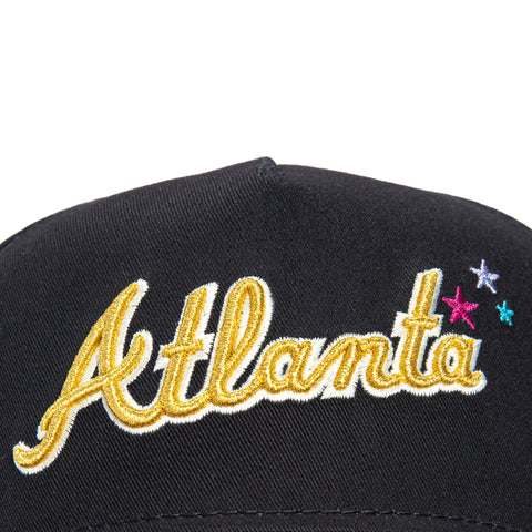 New Era 9Forty A-Frame Atlanta Braves 2025 All Star Game Patch Script Snapback Hat - Navy, Khaki