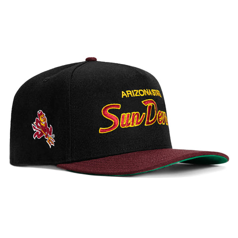 New Era 9Seventy Arizona State Sun Devils Sparky Logo Patch Script Stretch-Snapback Hat - Black, Maroon
