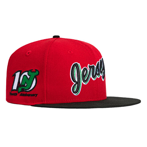 New Era 59Fifty New Jersey Devils 10th Anniversary Patch Script Hat - Red, Black