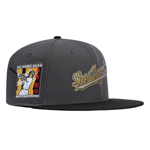 New Era 59Fifty Los Angeles Dodgers Shohei Ohtani 50/50 Patch Script Hat - Graphite, Black, Metallic Gold