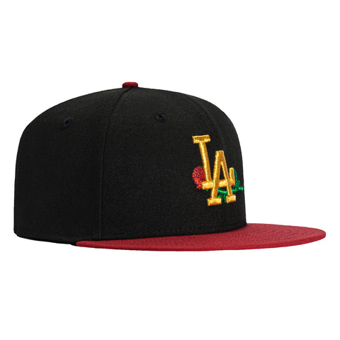 New Era 59Fifty Los Angeles Dodgers Rose Hat - Black, Cardinal, Metallic Gold