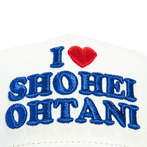 New Era 9Forty A-Frame Los Angeles Dodgers I Heart Shohei Ohtani Snapback Hat - White, Royal