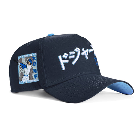 New Era 9Forty A-Frame Los Angeles Dodgers Shohei Ohtani 50/50 Patch Kanji Script Snapback Hat - Navy, Light Blue