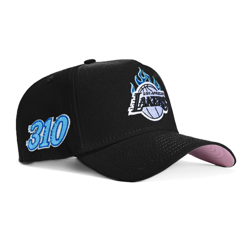 New Era 9Forty A-Frame Los Angeles Lakers 310 Patch Snapback Flame Hat - Black