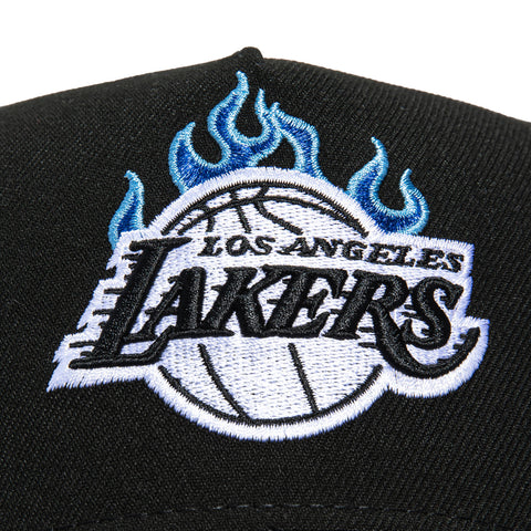 New Era 9Forty A-Frame Los Angeles Lakers 310 Patch Snapback Flame Hat - Black