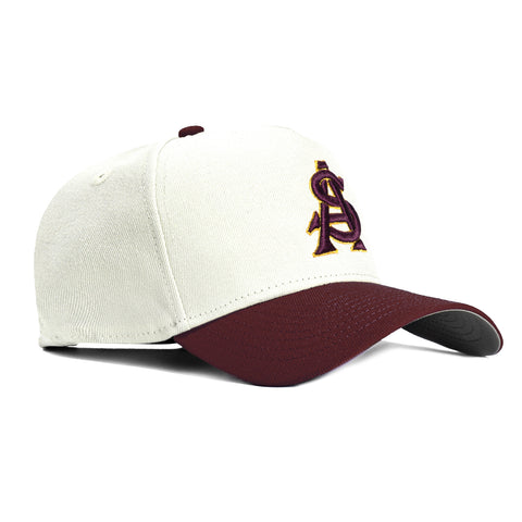 New Era 9Forty A-Frame Arizona State Sun Devils AS Snapback Hat - White, Maroon, Metallic Gold