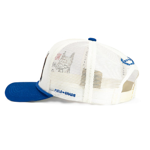 Field Grade Beware of Dog Snapback Trucker Hat - White, Royal