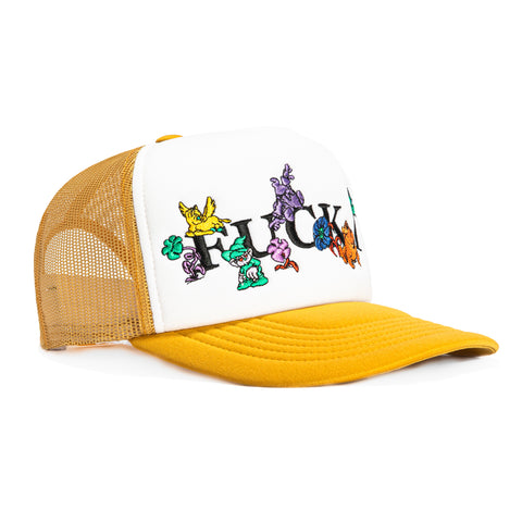 HUF F**k It Trip Foam Front Trucker Snapback Hat - White, Gold